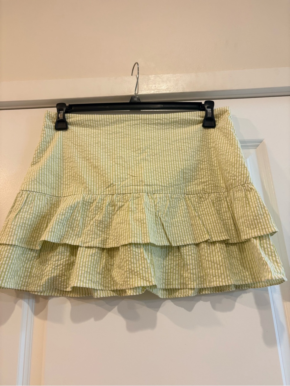 Necessary Objects Yellow lime green Striped Ruffle Mini Skirt